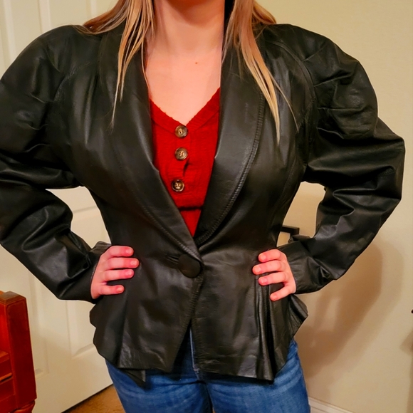 Vintage Black Leather Jacket sz M V.S.O.P Cognac - Picture 1 of 8